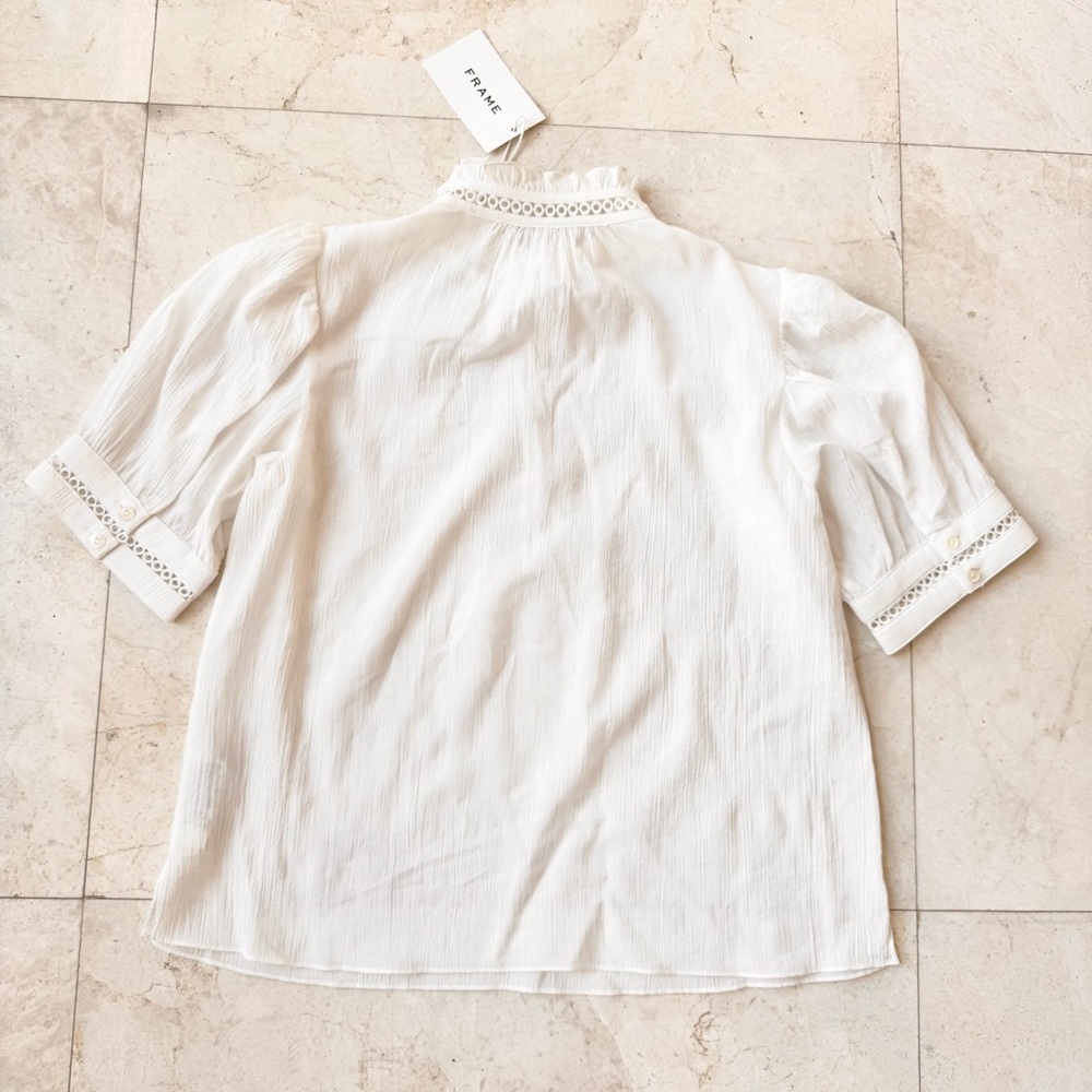 Frame The Ruffe Collar White Top Blouse size M - Picture 6 of 14
